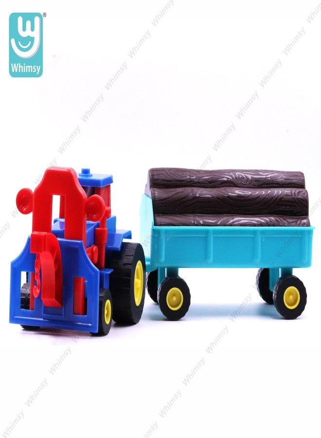 ويمسي مجموعة ألعاب بناء جرار بلاستيكي من WHIMSY للأطفال، جرار يعمل بالاحتكاك مع عربة للأولاد، مناسب للأطفال فوق 3 سنوات، معتمد من BIS - Image 4